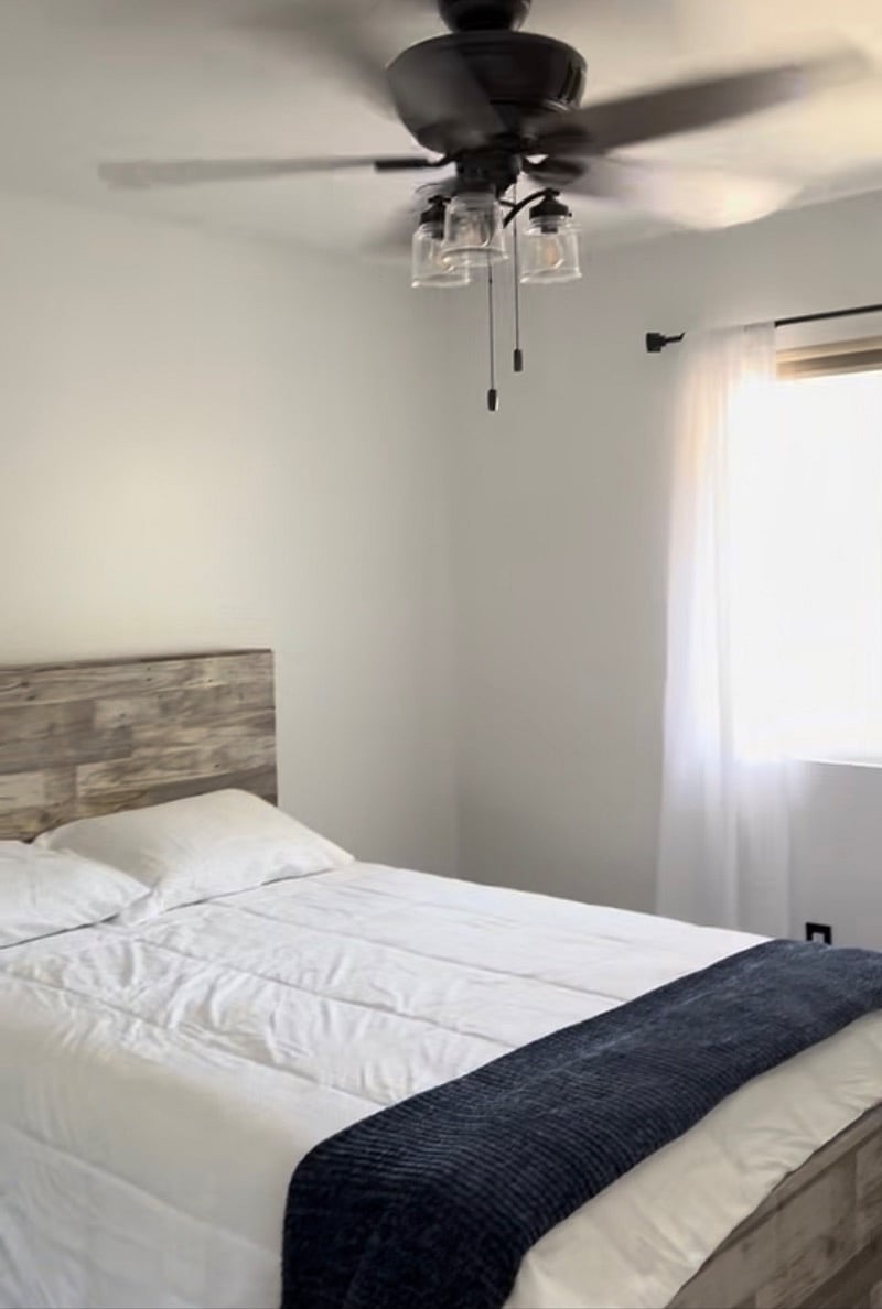 Each bedroom has a wall mounted 65" Roku TV.