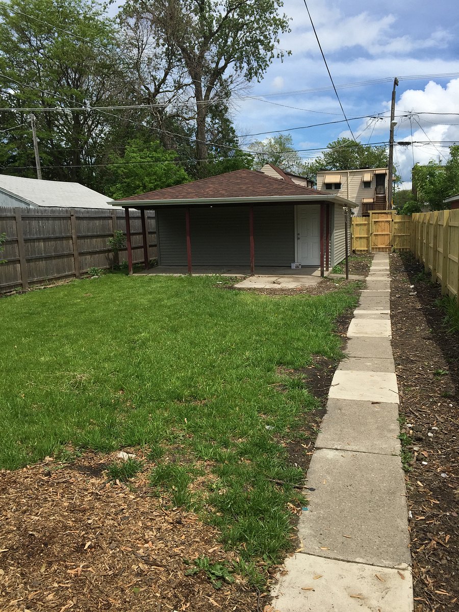Backyard  and garage area