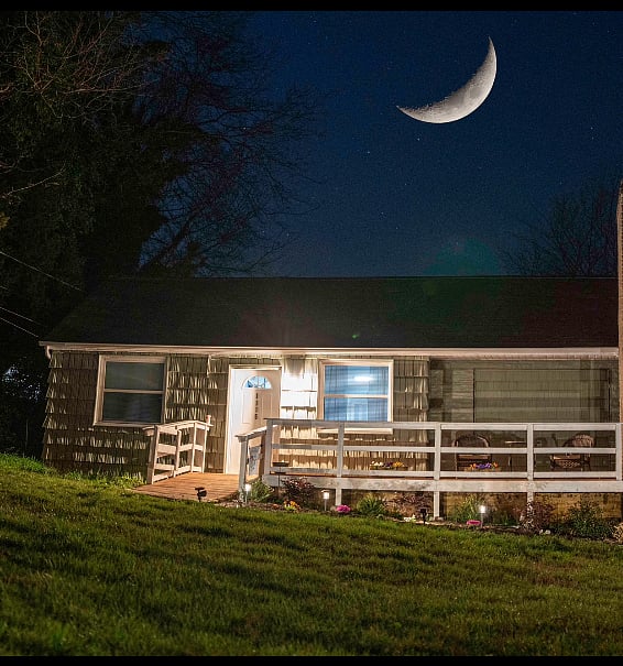 Peaceful and private at nightwell-lit entry, quiet neighborhood, and driveway parking included.