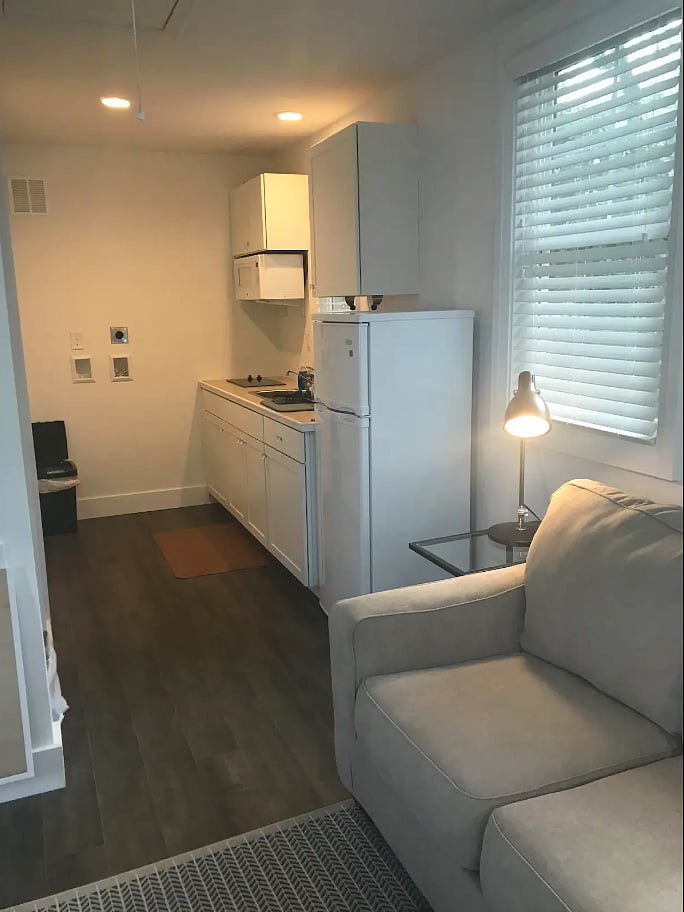 View from living room into kitchen.