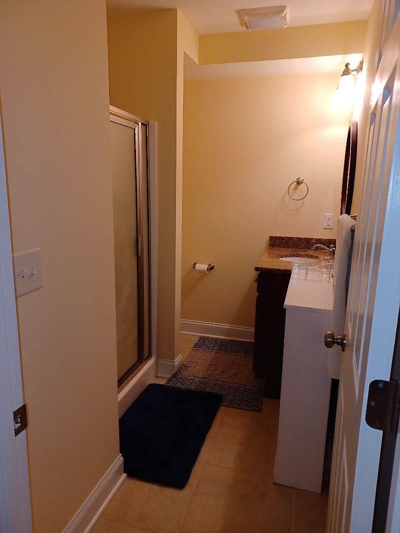 Private bathroom with shower.
