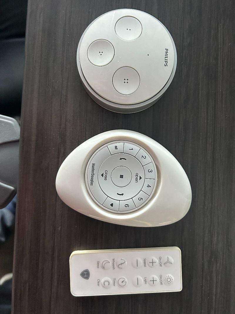 Smart home controls for lights, shades, fan, building entry