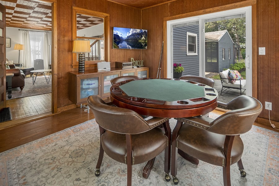 1st Floor Private Game room/Study | Poker Table | Bumper Pool Table | 40 Smart TV | Sliding Door to Backyard