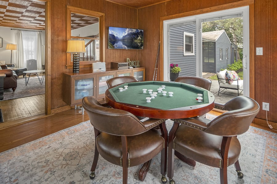 1st Floor Private Game room/Study | Poker Table | Bumper Pool Table | 40 Smart TV | Sliding Door to Backyard