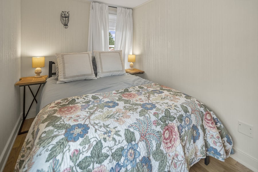 Full Bedroom | Closet | Blackout Roman shades | Blackout Drapes | Luxury Bed Linens