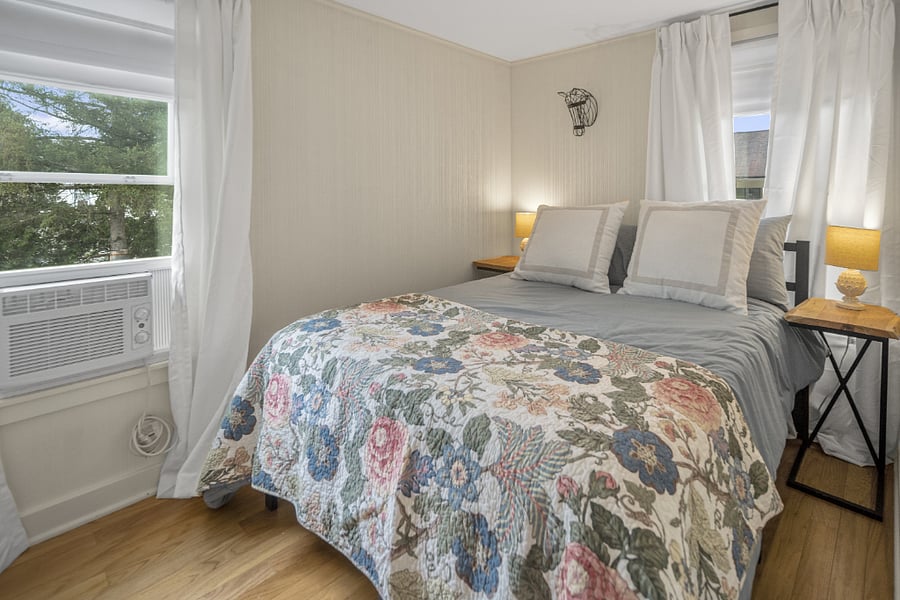 Full Bedroom | Closet | Blackout Roman shades | Blackout Drapes | Luxury Bed Linens