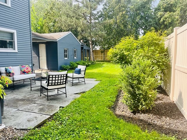Private Partially Fenced Backyard | BBQ | Firepit | Garden | Stone Patio