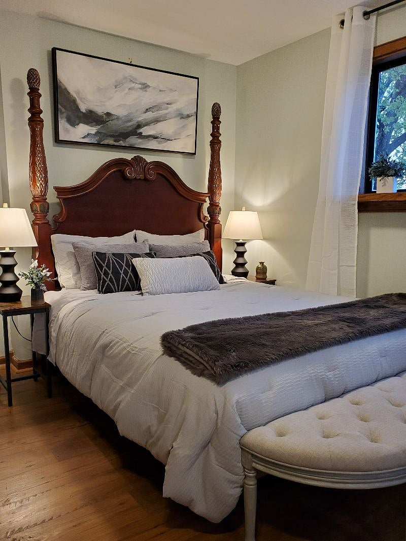 Queen Size Bed with extra soft topper.