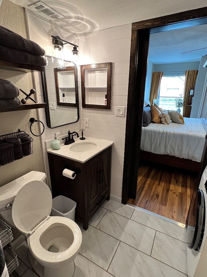 New installed vanity and fixtures in main level bathroom.
