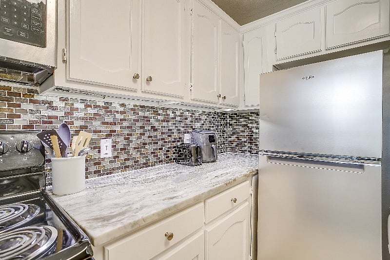Lots of counter space and convenient small appliances.