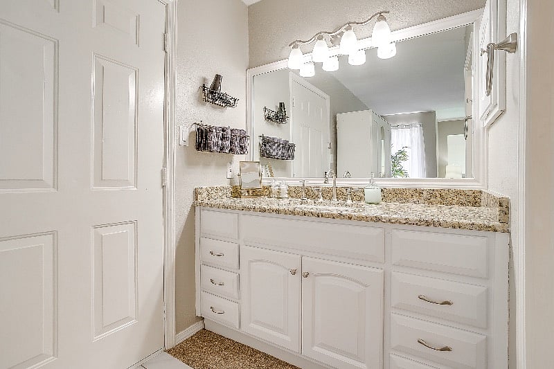 Large vanity in upper loft with lots of storage and countertop space.