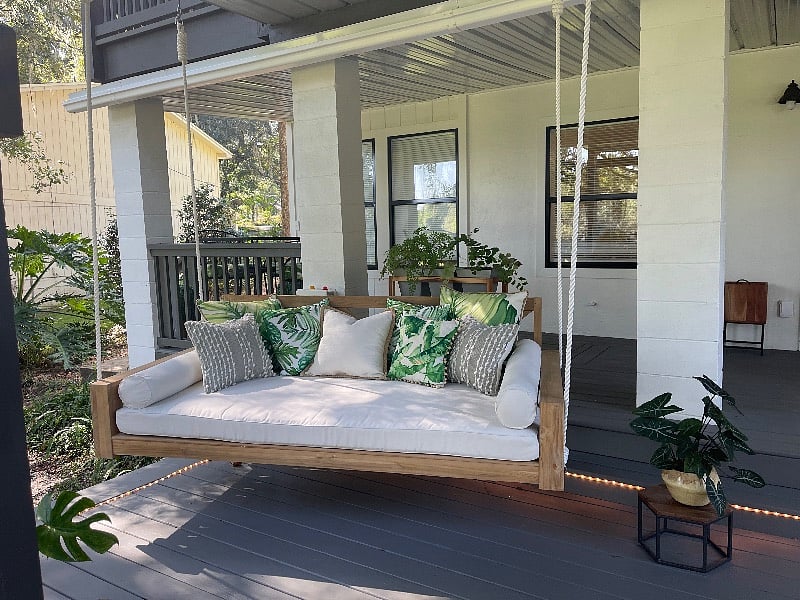 Porch with swinging daybed