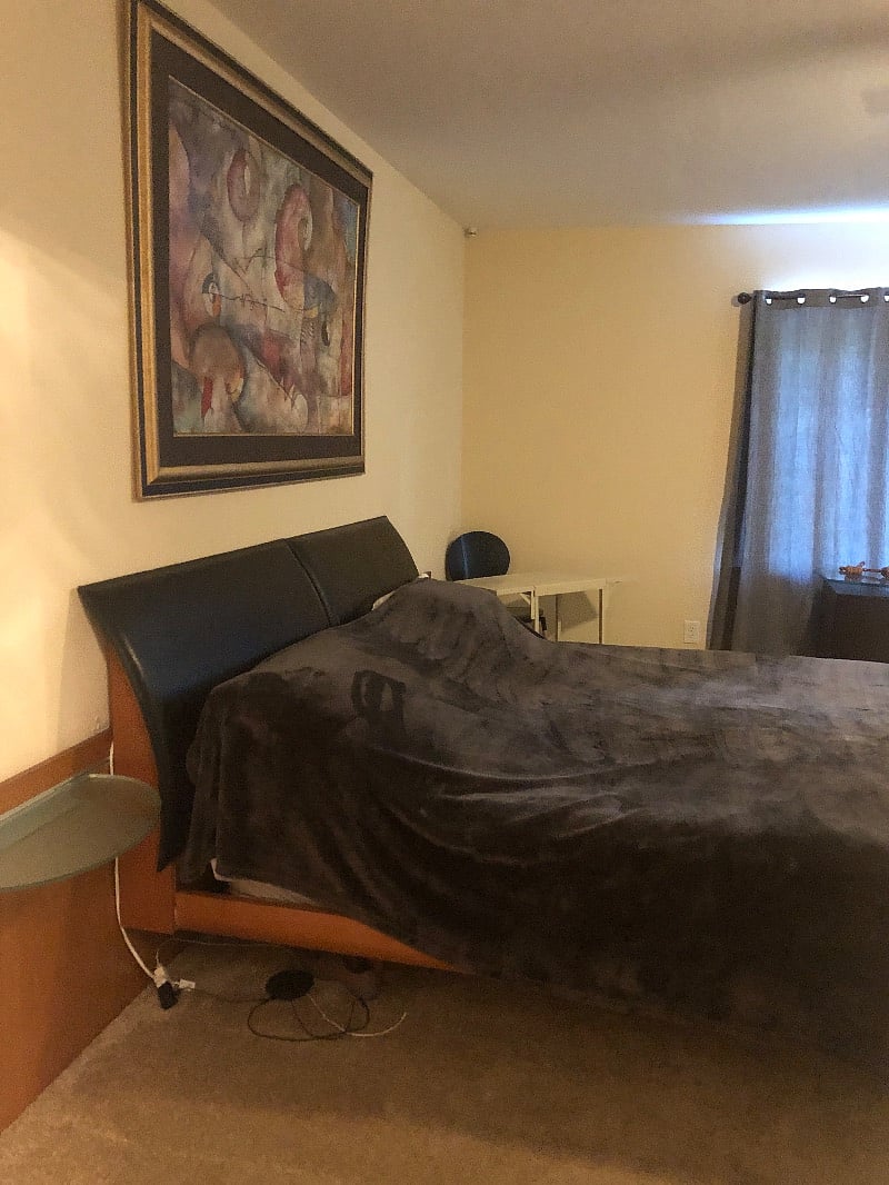 Bedroom # 1 has a King Size platform Bed with Large Picture windows that over look the Front yard and parking. With walk in closets and full bathroom. Located next to the Full size Laundry Room that has a door to the beautiful back yard.