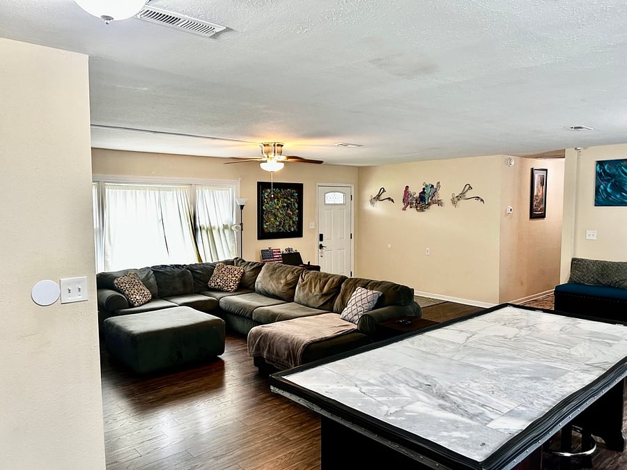 View of Living Room and Dining room from Kitchen