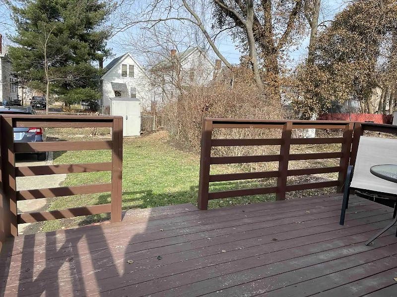 Relax on the deck with table, chairs and chaise lounge.