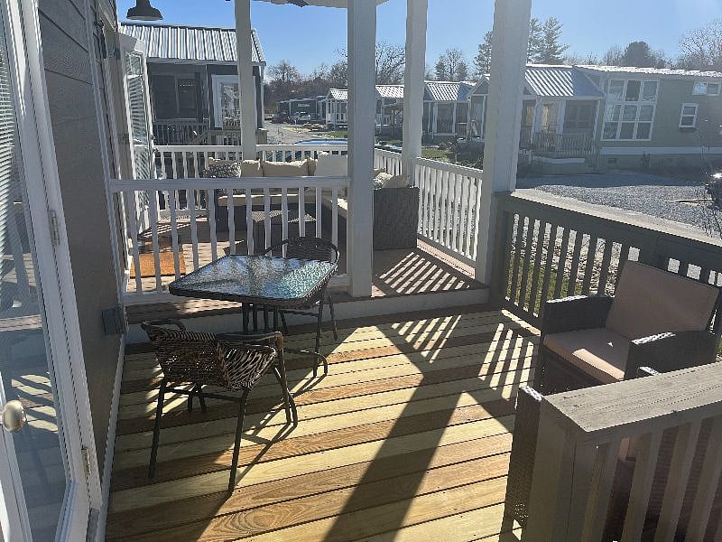 Deck and covered porch.