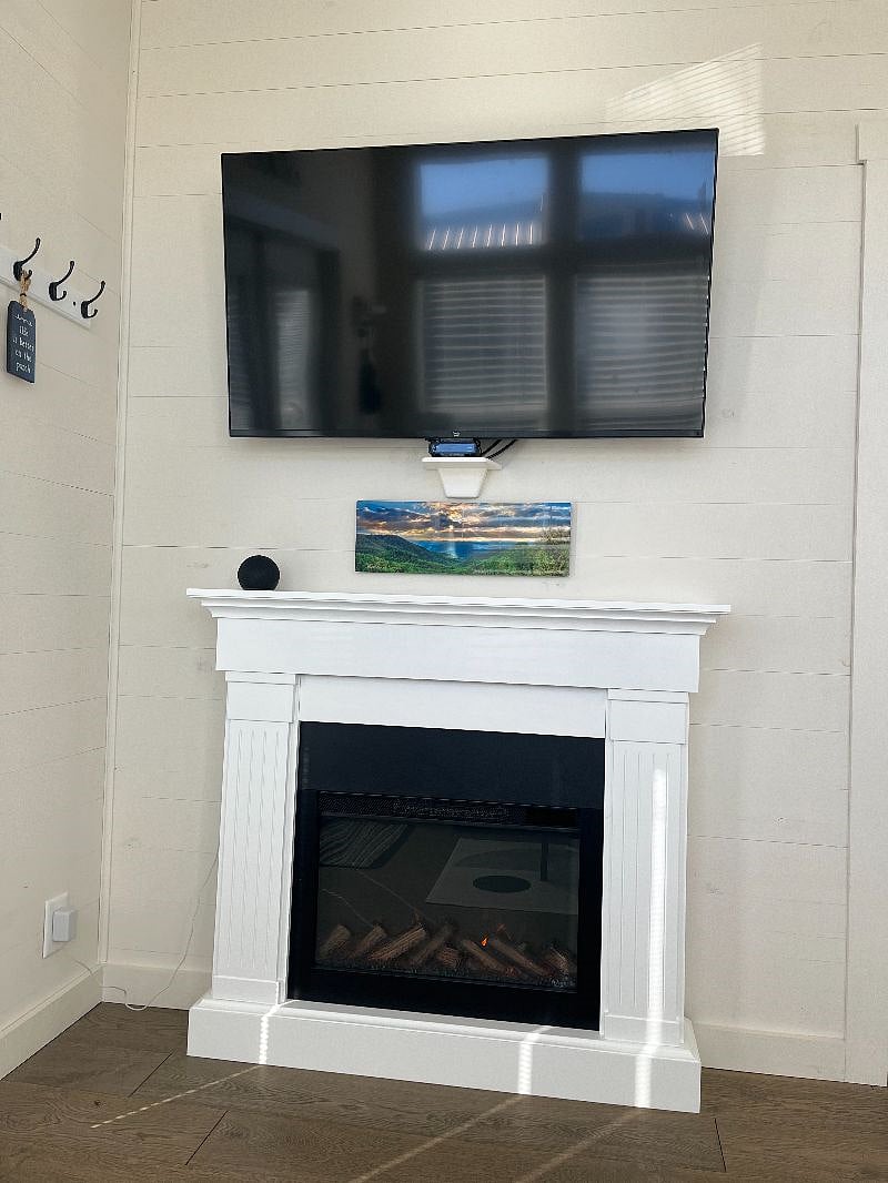 The electric fireplace in the living room