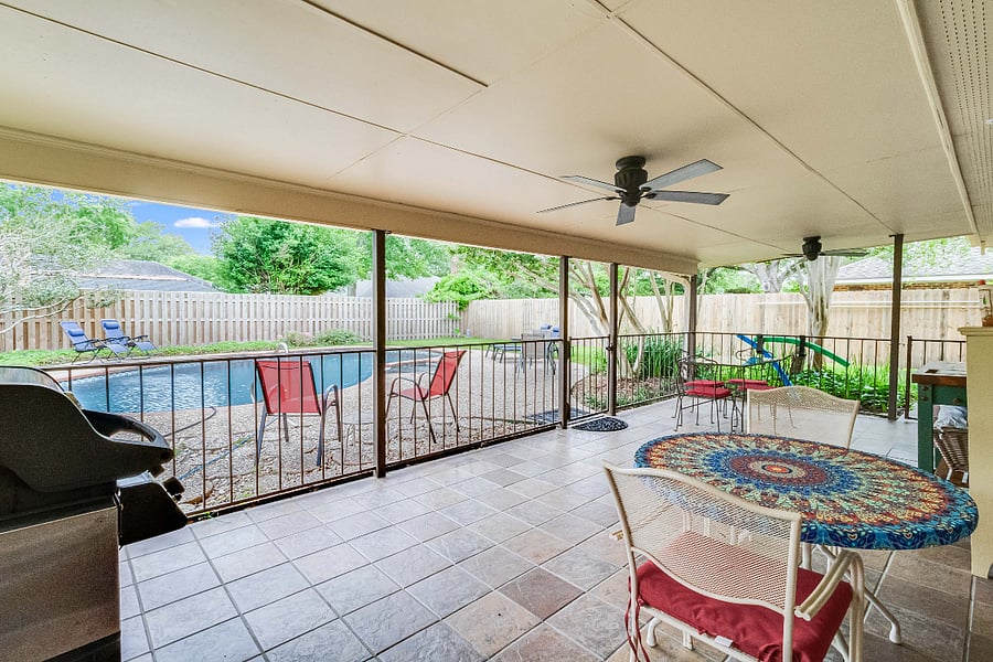 Shady, fan-cooled patio