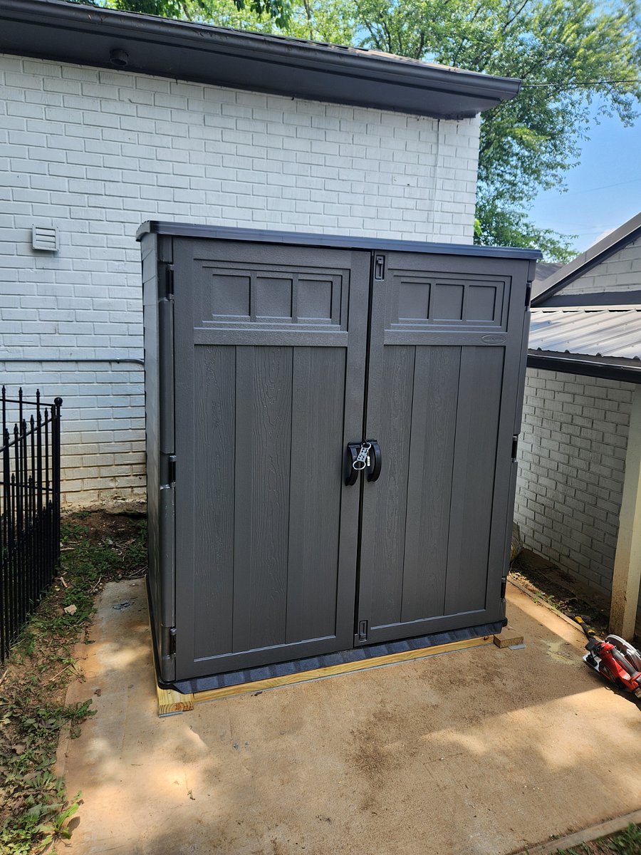 Small storage shed in back yard, secured with a lock. Tenant, with permission, can store minor items in it to include a bike.