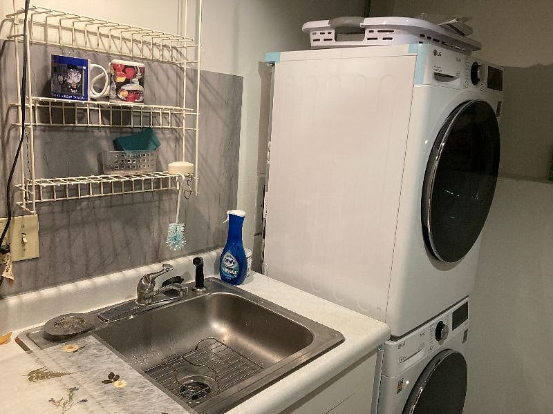 Kitchen sink with a garbage disposal.