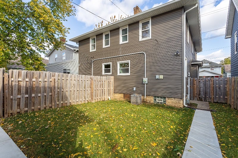 Fenced backyard.