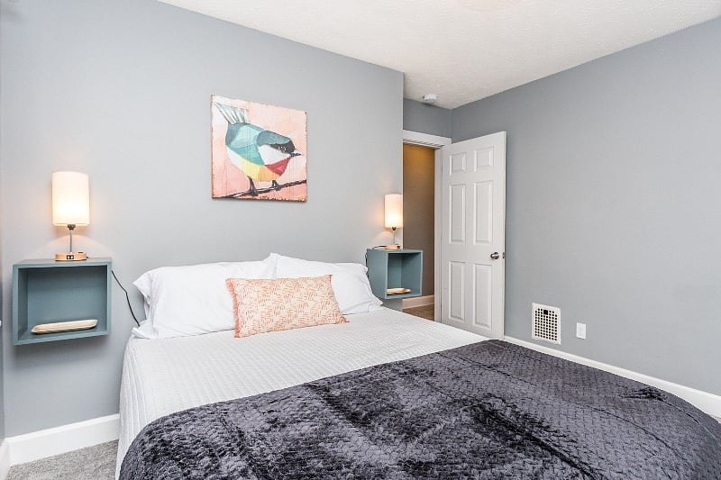 Bedroom 3 with closet and shared bathroom.