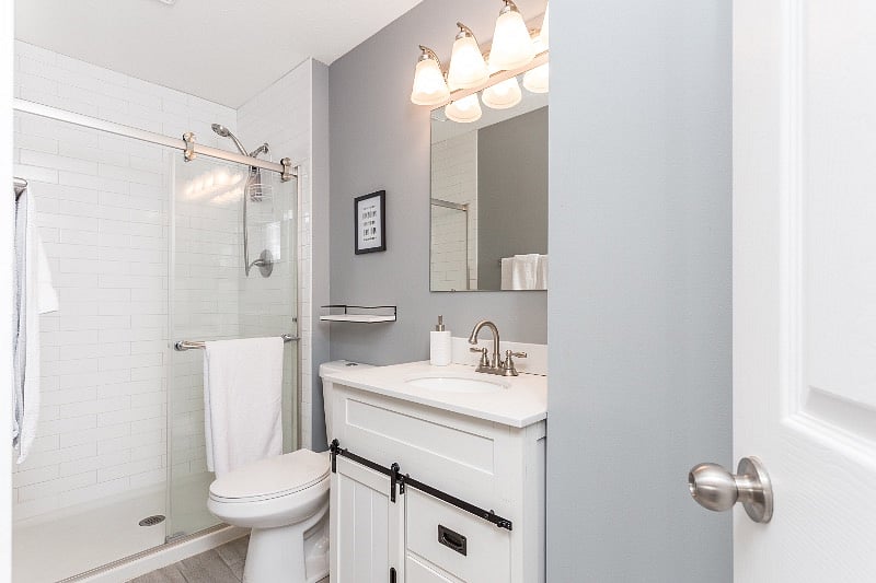 Ensuite bathroom in primary bedroom.