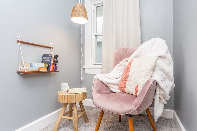 Reading nook in primary bedroom.