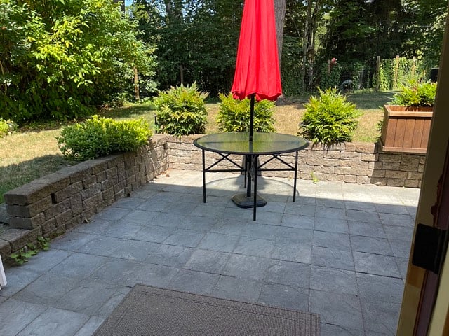 Your own private patio. Includes two chairs not pictured.