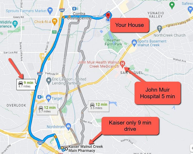 5-9 min drive to all major hospitals/medical office parks.
Walking distance to Bart.
Minutes to 680/24 freeway for fast access to San Francisco/Oakland & Bay Area.
**Just foot steps to beautiful Heather Farms Park.
**5 MIN UBER ride to downtown Walnut Creek for outdoor parks, shopping, nightlife & restaurants!