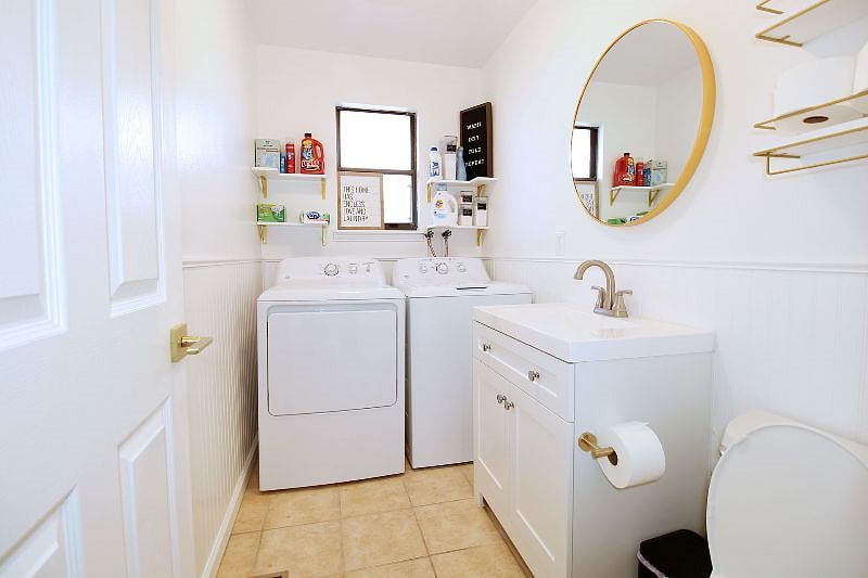 Shared laundry room/bath (we don't really share the bath component.. as that could get weird)