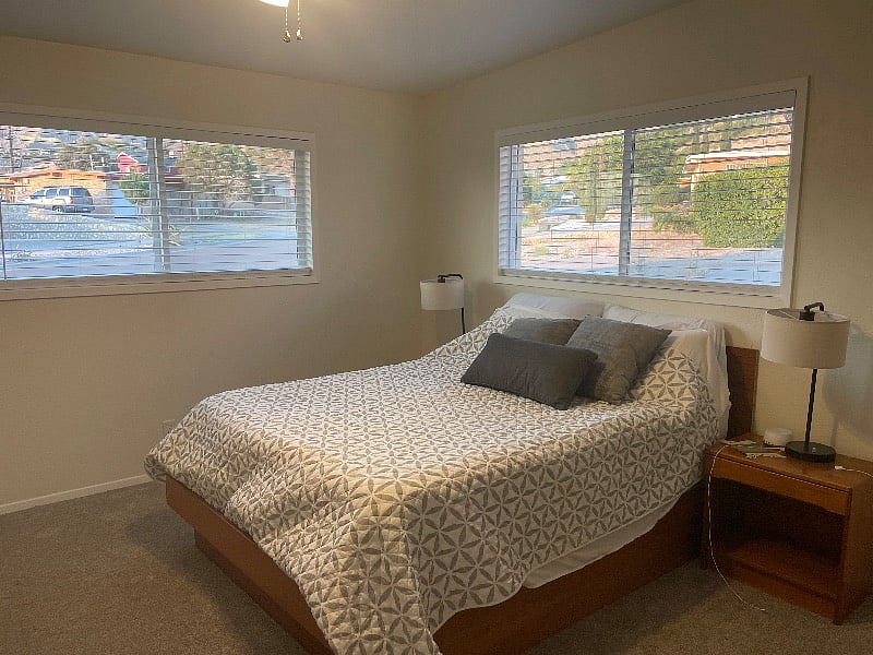 Big bedroom. (Not shown: Blackout curtains now installed to help you sleep later.)