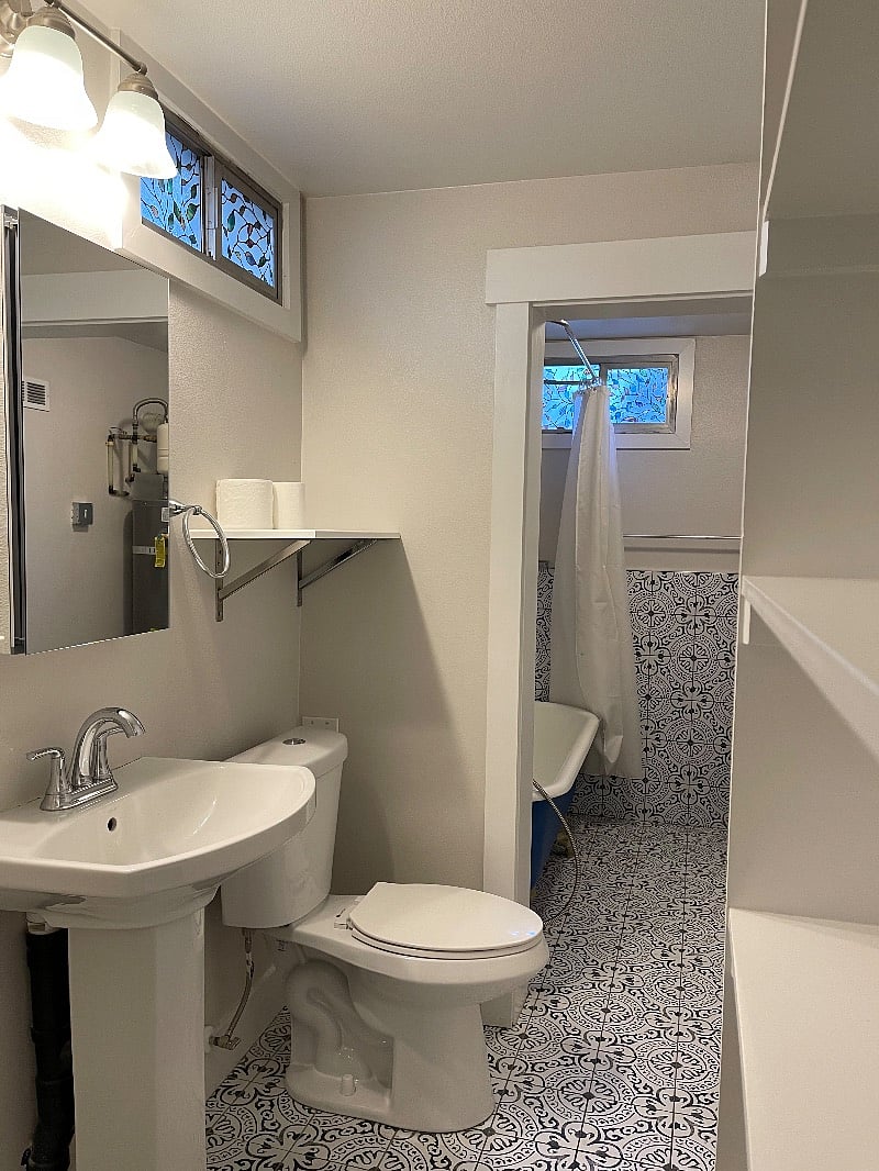 Spacious full bath with claw foot tub, all updated in 2018. Lots of storage in the bath area.