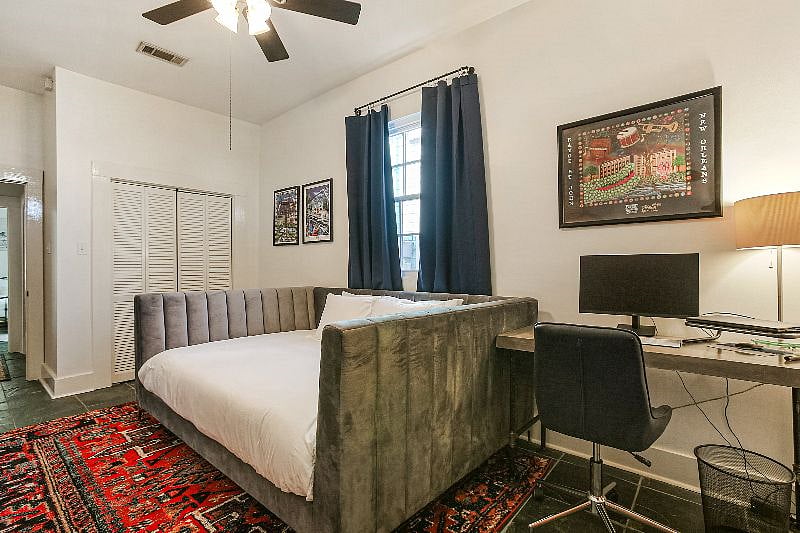 The second bedroom doubles as an office. The computer monitor is not included.