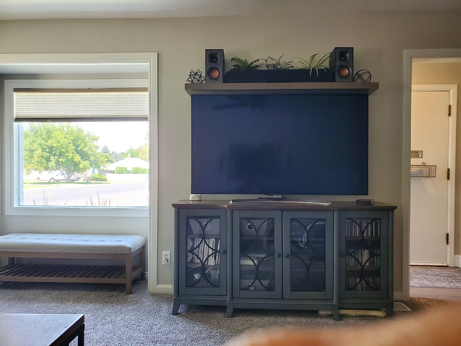 Entertainment center includes; stereo, sound bar, wii and blue ray player