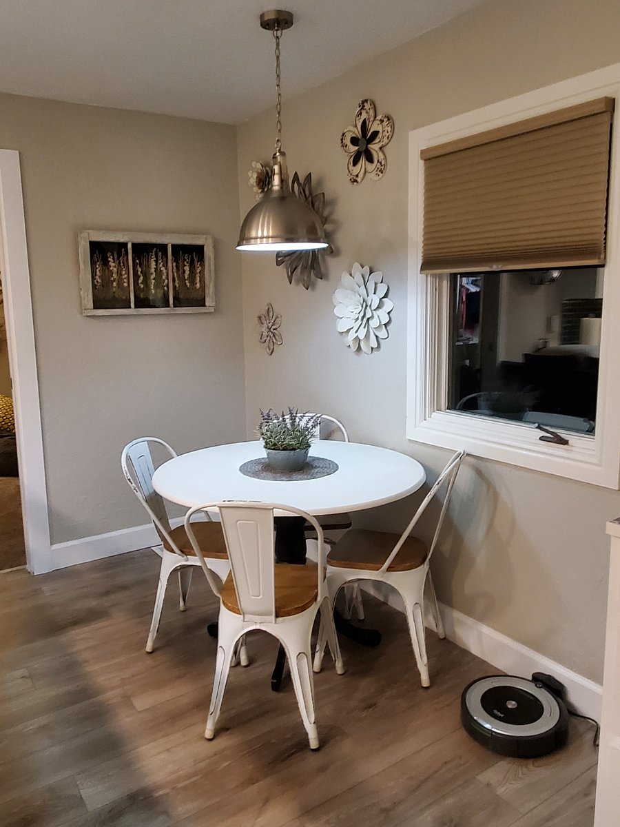 Dining table in open concept kitchen