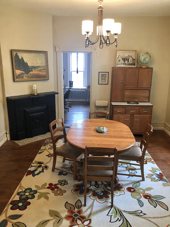 Another view of dining room looking from front door towards kitchen.