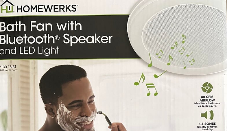 Enjoy music while you shower! Bathroom fan with Bluetooth speaker available in shower.