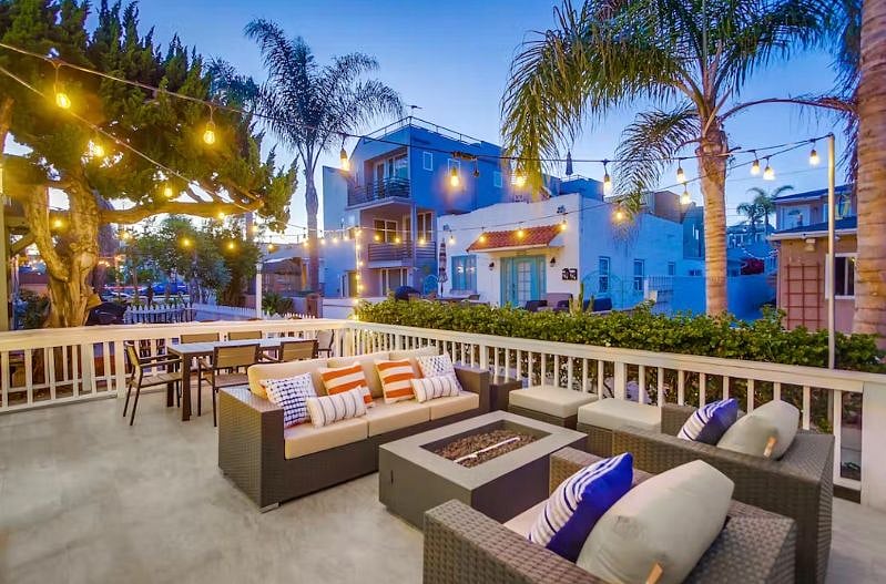 Private patio with gas (hard lined) fire pit.