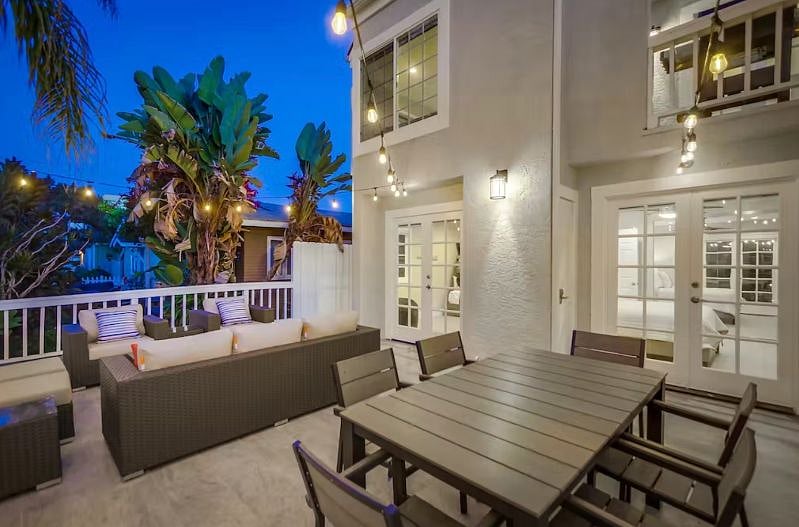 Private patio with gas (hard lined) fire pit.