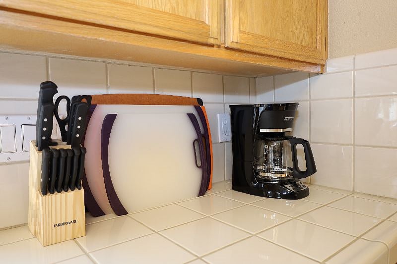 All cutlery and servingware provided. Drip coffee maker
