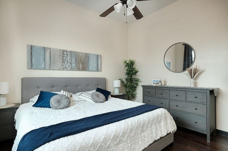 Bedroom #1: Large window provides lots of natural light and blackout curtains keep the room dark until youre ready to get up! Super comfy king bed. Closet space with lots of hangers and en suite bathroom.
