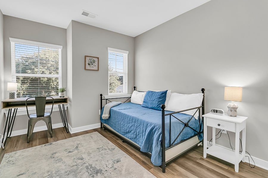 Bedroom #3 features a twin daybed with trundle, closet, and smart TV - perfect for children or additional guests. There's also a desk for your work-from-home or study needs!
