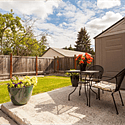 Private patio with storage unit for luggage and sports equipment