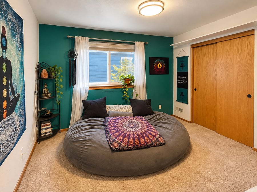 Room #2/3 upstairs set up as a meditation/zen den