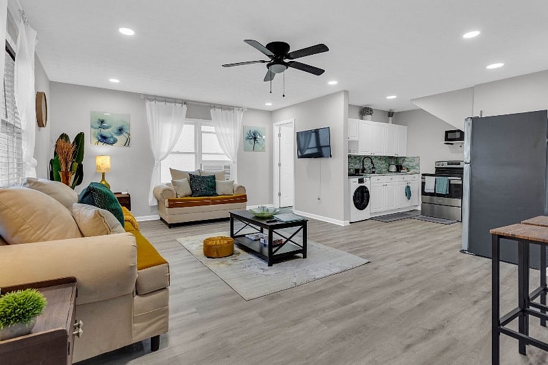 Spacious, open living room area