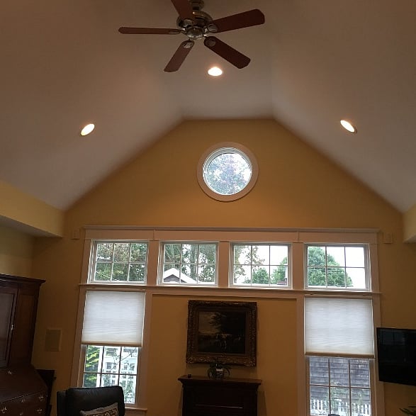 Let there be light! Sun drenched living room in spacious open living area