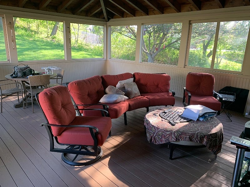 Screened in porch with hot tub