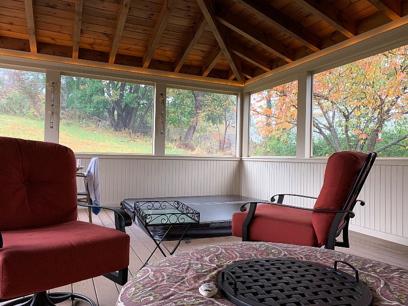 Porch with hot tub