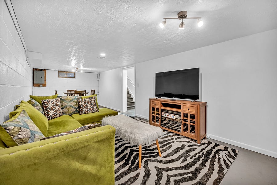 Basement level entertainment room.